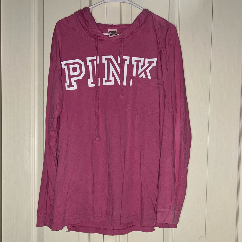 Women's Victoria Secret PINK Long Sleeve Hoodie Pocket Shirt | Size L